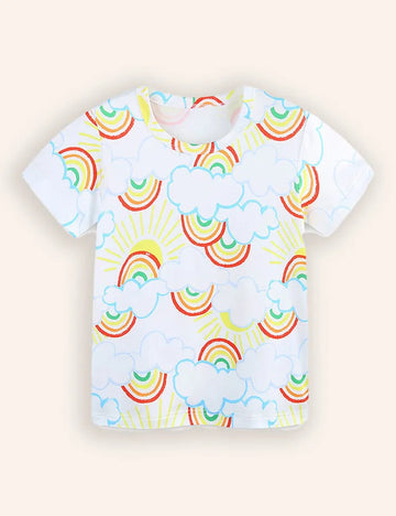 Rainbow Cloud Printed Short Sleeve T-Shirt Pajama Set